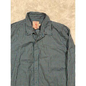 J. PRESS Mens Size XL Blue Gingham Check Button Down Sport Shirt Cotton Long Slv